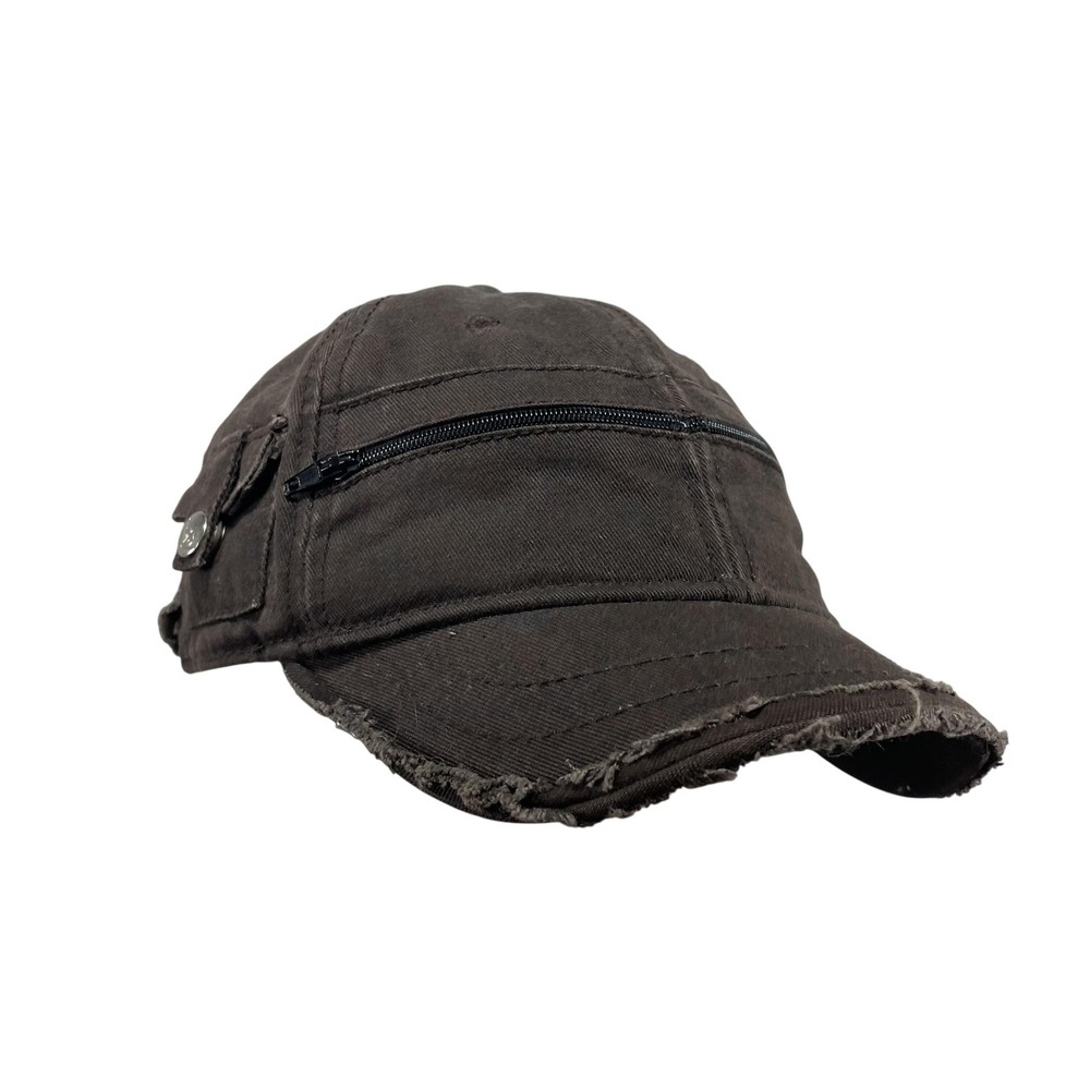 Roxy Hat Cap Strap Back Womens Adjustable Brown Twill Army Logo Zip Pocket